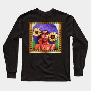 Beautiful African Woman with Sun Flowers Long Sleeve T-Shirt